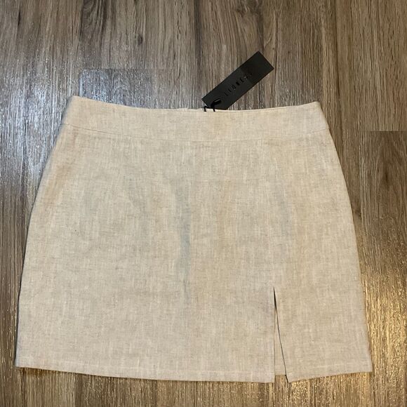 New‎ Lioness Lolo Mini Skirt Oatmeal Ramie Blend Womens Size 10 NWT - Picture 1 of 8